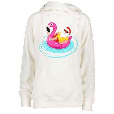 Pool Party Santa Christmas in July Womens Funnel Neck Pullover Hood