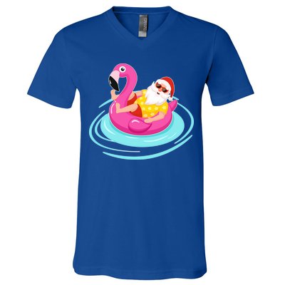 Pool Party Santa Christmas in July V-Neck T-Shirt