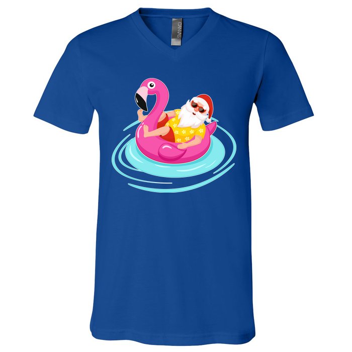 Pool Party Santa Christmas in July V-Neck T-Shirt