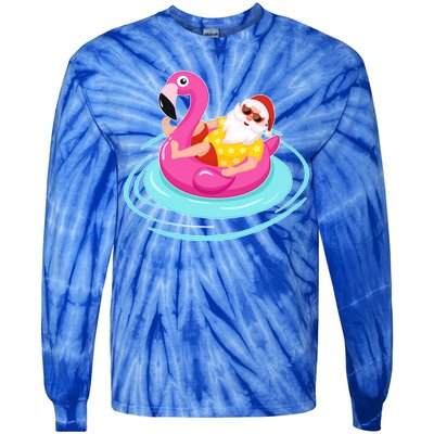 Pool Party Santa Christmas in July Tie-Dye Long Sleeve Shirt