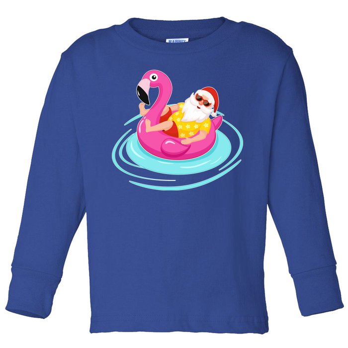 Pool Party Santa Christmas in July Toddler Long Sleeve Shirt