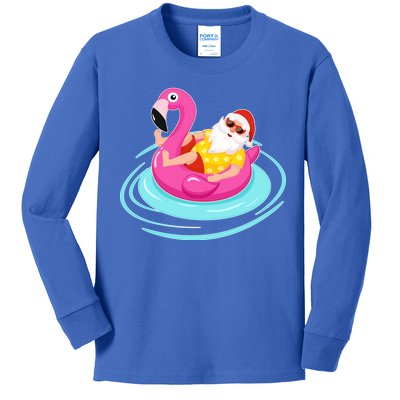 Pool Party Santa Christmas in July Kids Long Sleeve Shirt