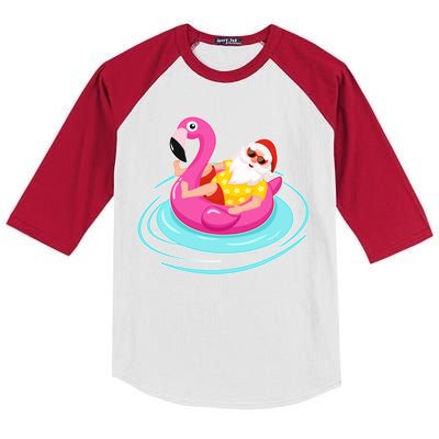 Pool Party Santa Christmas in July Kids Colorblock Raglan Jersey