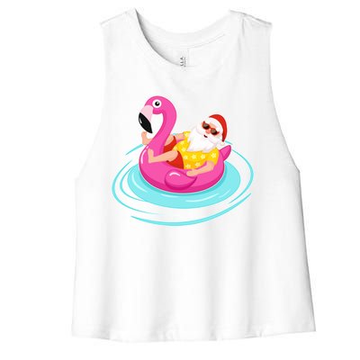 Pool Party Santa Christmas in July Women's Racerback Cropped Tank