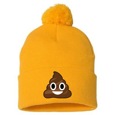 Poop Emoji Smiley Face Logo Pom Pom 12in Knit Beanie