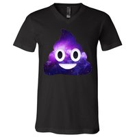 Poop In Space Galaxy Emoji V-Neck T-Shirt