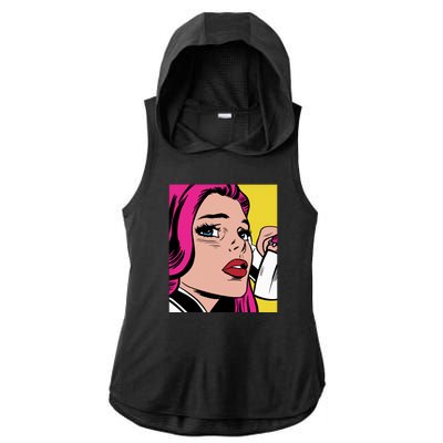 Pop Art Girl Phone Ladies PosiCharge Tri-Blend Wicking Draft Hoodie Tank