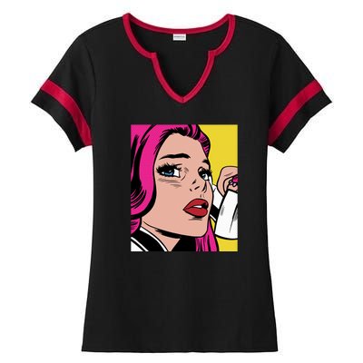 Pop Art Girl Phone Ladies Halftime Notch Neck Tee