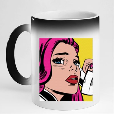 Pop Art Girl Phone 11oz Black Color Changing Mug