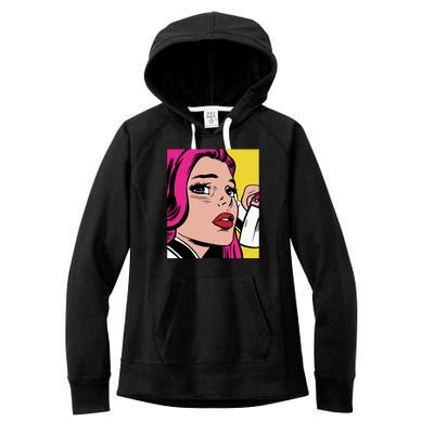 Pop Art Girl Phone Women's Fleece Hoodie