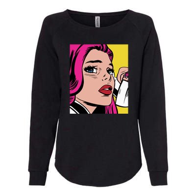 Pop Art Girl Phone Womens California Wash Sweatshirt