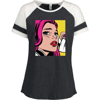 Pop Art Girl Phone Enza Ladies Jersey Colorblock Tee