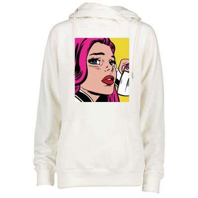 Pop Art Girl Phone Womens Funnel Neck Pullover Hood