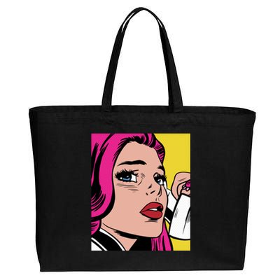 Pop Art Girl Phone Cotton Canvas Jumbo Tote