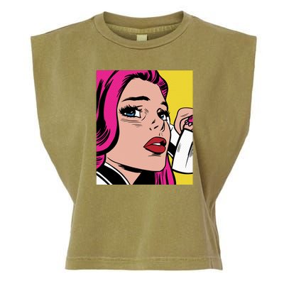 Pop Art Girl Phone Garment-Dyed Women's Muscle Tee