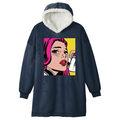 Pop Art Girl Phone Hooded Wearable Blanket