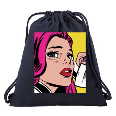 Pop Art Girl Phone Drawstring Bag