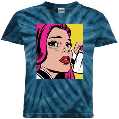 Pop Art Girl Phone Kids Tie-Dye T-Shirt