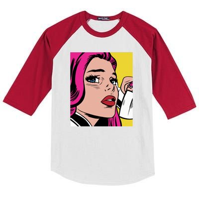 Pop Art Girl Phone Kids Colorblock Raglan Jersey