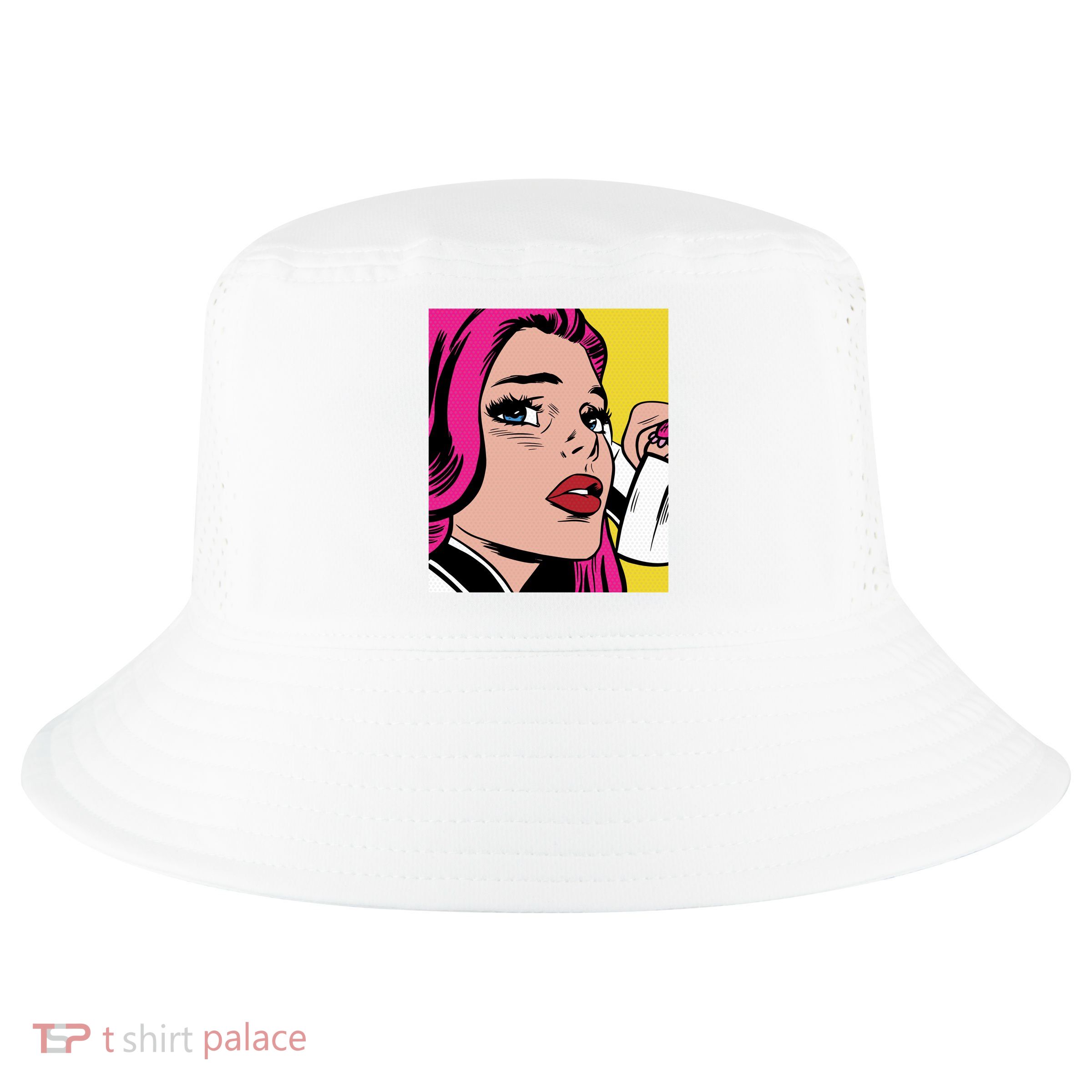 Pop Art Girl Phone Cool Comfort Performance Bucket Hat