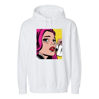 Pop Art Girl Phone Garment-Dyed Fleece Hoodie