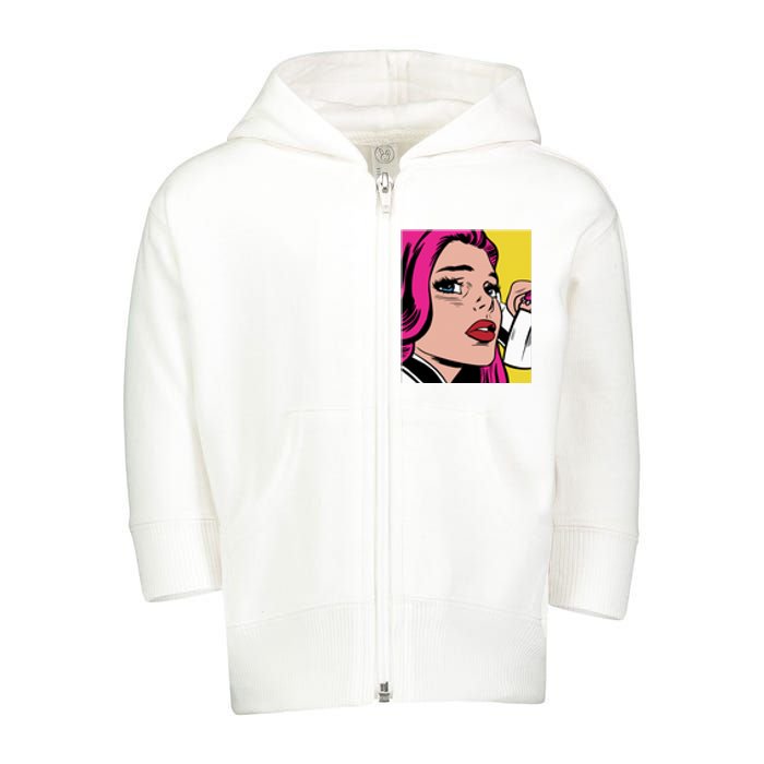 Pop Art Girl Phone Toddler Zip Fleece Hoodie