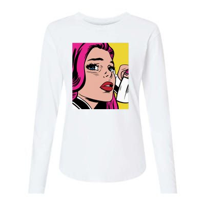 Pop Art Girl Phone Womens Cotton Relaxed Long Sleeve T-Shirt