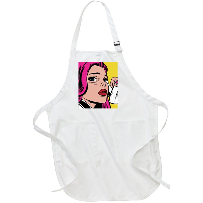 Pop Art Girl Phone Full-Length Apron With Pockets