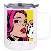 Pop Art Girl Phone 12 oz Stainless Steel Tumbler Cup