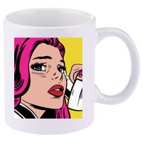 Pop Art Girl Phone 11oz C Handle Ceramic Mug