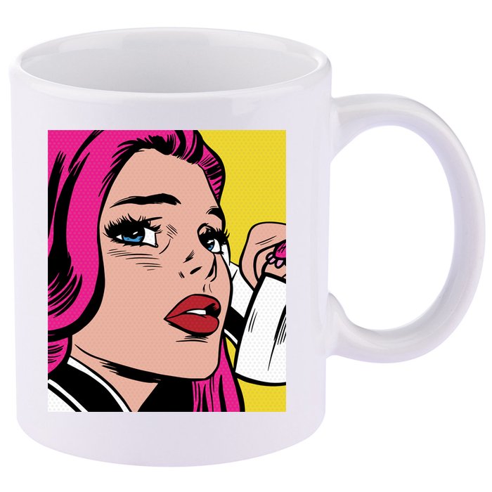 Pop Art Girl Phone 11oz C Handle Ceramic Mug