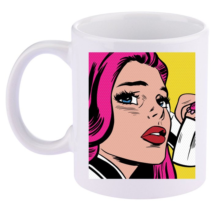 Pop Art Girl Phone 11oz C Handle Ceramic Mug
