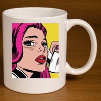 Pop Art Girl Phone 11oz C Handle Ceramic Mug