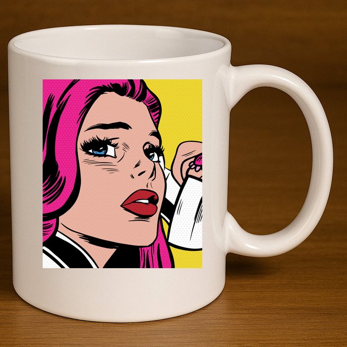 Pop Art Girl Phone 11oz C Handle Ceramic Mug
