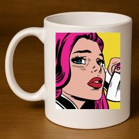 Pop Art Girl Phone 11oz C Handle Ceramic Mug