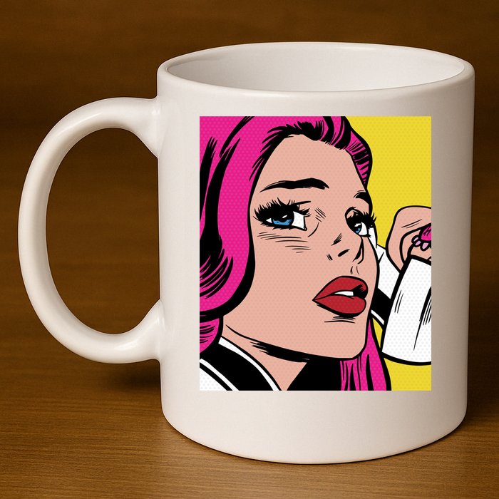 Pop Art Girl Phone 11oz C Handle Ceramic Mug