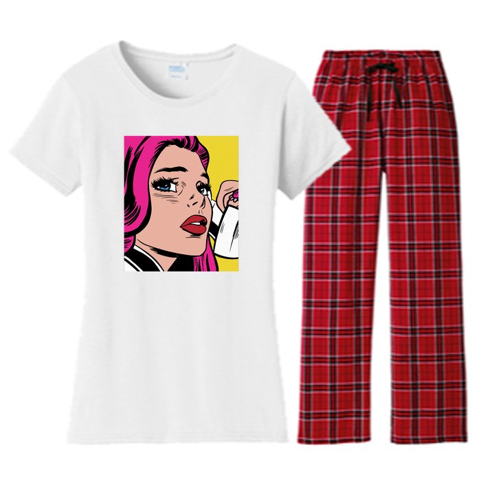 Pop Art Girl Phone Women's Flannel Pajama Set