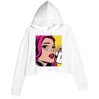 Pop Art Girl Phone Crop Fleece Hoodie