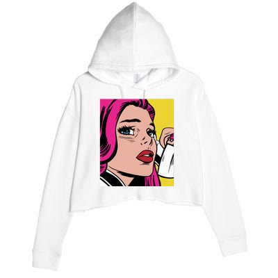 Pop Art Girl Phone Crop Fleece Hoodie