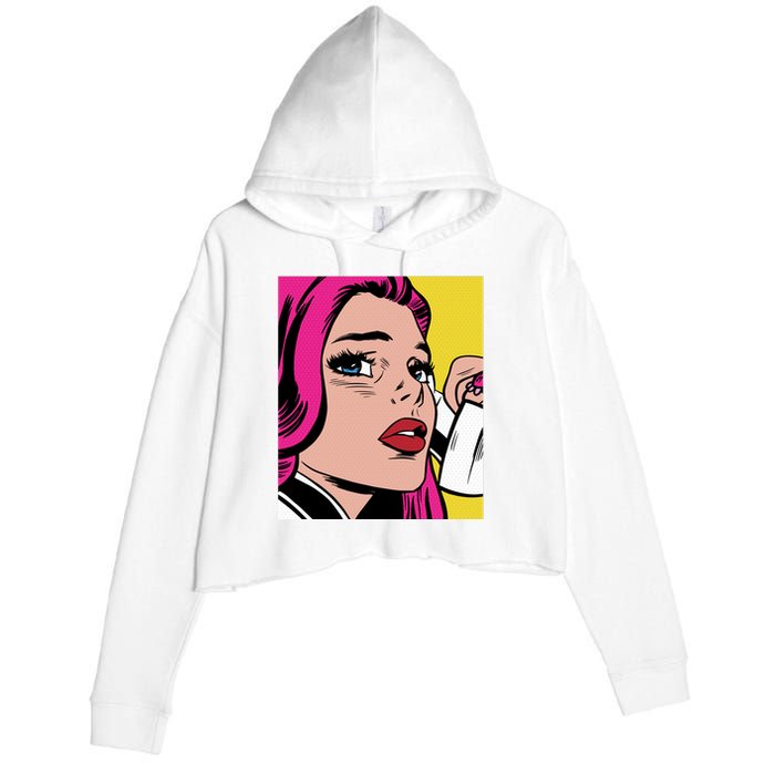 Pop Art Girl Phone Crop Fleece Hoodie