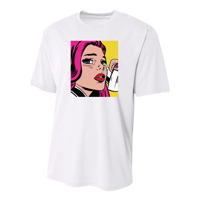 Pop Art Girl Phone Youth Performance Sprint T-Shirt