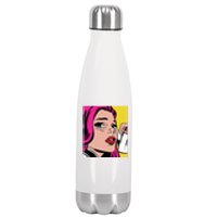 Pop Art Girl Phone Stainless Steel Insulated Water Bottle