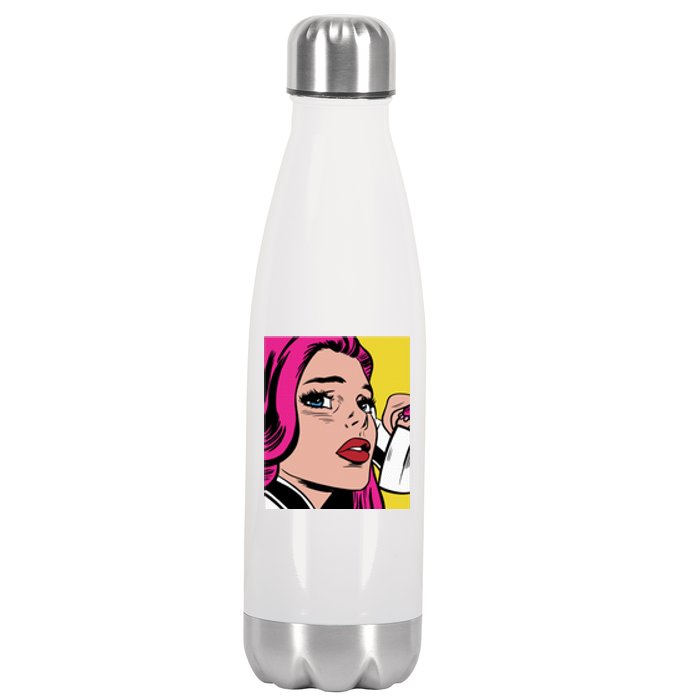 Pop Art Girl Phone Stainless Steel Insulated Water Bottle