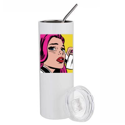 Pop Art Girl Phone Stainless Steel Tumbler