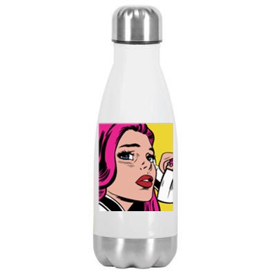 Pop Art Girl Phone Stainless Steel Insulated Water Bottle