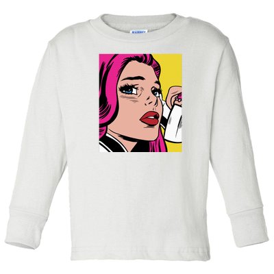 Pop Art Girl Phone Toddler Long Sleeve Shirt