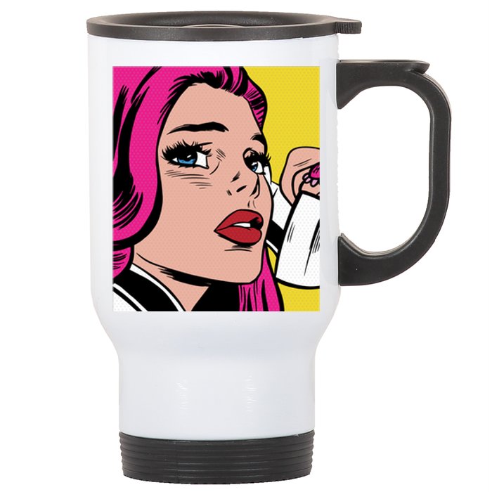 Pop Art Girl Phone Stainless Steel Travel Mug