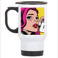 Pop Art Girl Phone Stainless Steel Travel Mug