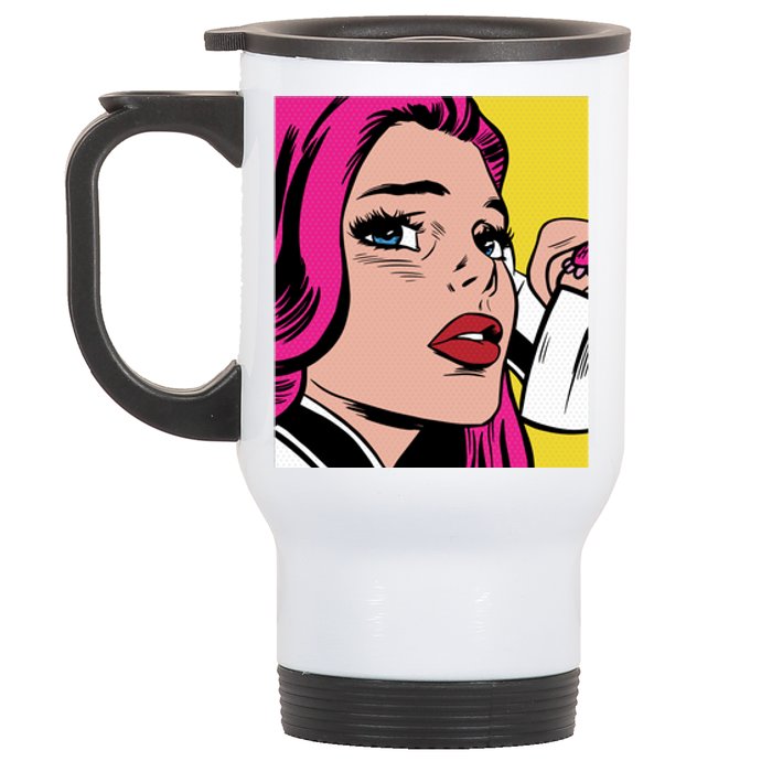 Pop Art Girl Phone Stainless Steel Travel Mug