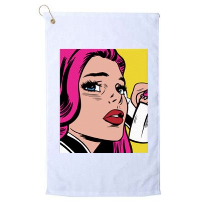 Pop Art Girl Phone Platinum Collection Golf Towel